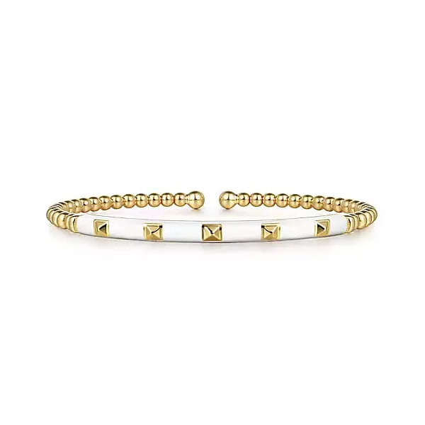 14K Yellow Gold Bujukan Beads and Pyramid Split Bangle wi...