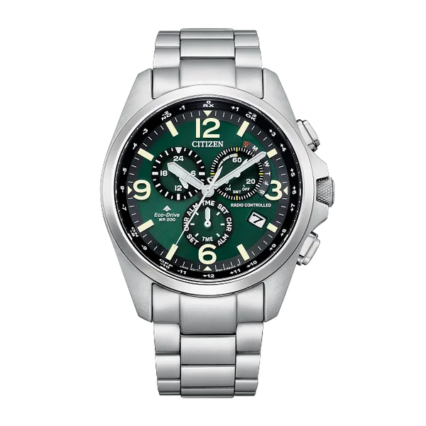 Mens Citizen Eco-Drive with Green Face and Stainless Steel Band Falls Jewelers Concord, NC
