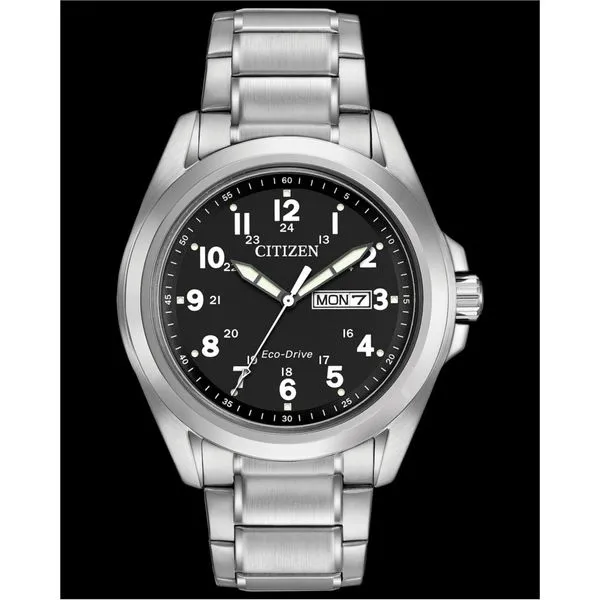 Mens Stainless Steel Silver-Tone Black Face Citizen Eco-...