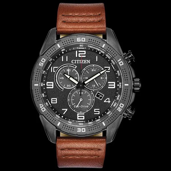 Mens Dark Gray Ion-Plated Stainless Steel Chronograph Ci...