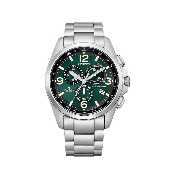 Mens Citizen Eco-Drive with Green Face and Stainless Steel Band Falls Jewelers Concord, NC