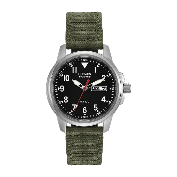 Citizen Eco-Drive Stainless Steel and Canvas Sport Watch - Green Falls Jewelers Concord, NC