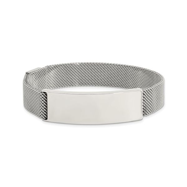 Stainless Steel Polished Mesh Adjustable ID Bracelet Image 2 Falls Jewelers Concord, NC