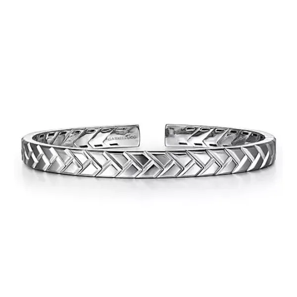 925 Sterling Silver Open Herringbone Cuff Bangle similar item image