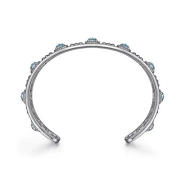 Sterling Silver Rock Crystal & Turquoise Station Bangle Image 2 Falls Jewelers Concord, NC