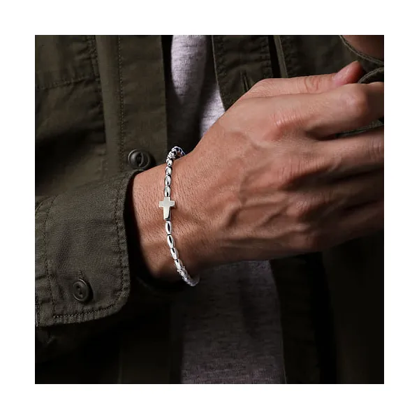 925 Sterling Silver Beaded Cross Bracelet