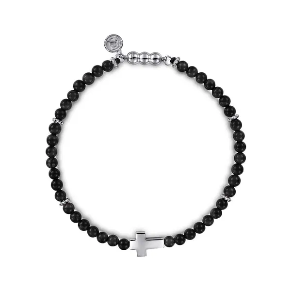 925 Sterling Silver Cross Bracelet with 4mm Onyx Beads similar item image