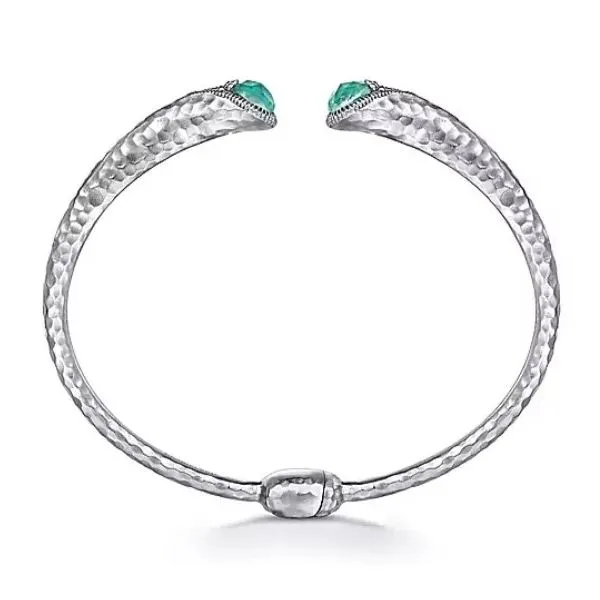 Hammered 925 Silver Rock Crystal and Green Onyx Split Bangle Image 2 Falls Jewelers Concord, NC
