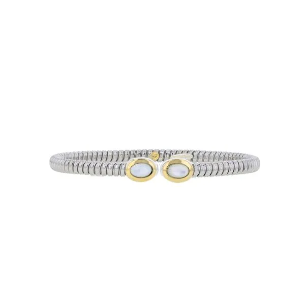 Stainless Steel/ 18KY Bracelet with mother of pearl accents