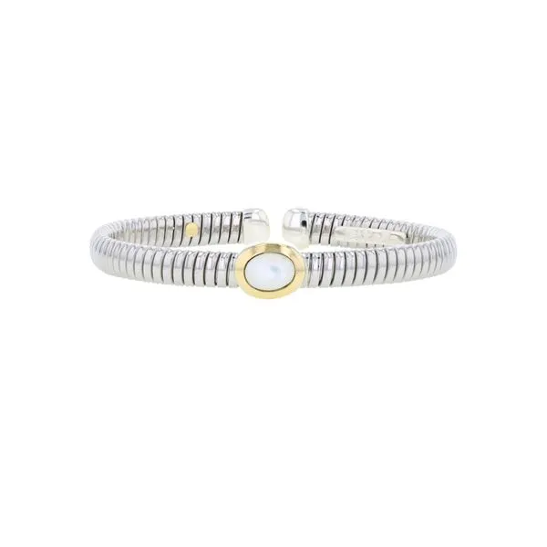 Stainless Steel/18KY Bracelet with Mother of Pearl Accent