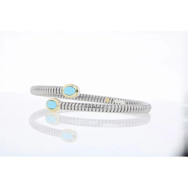 Stainless Steel/18KY Bracelet with Turquoise Stones