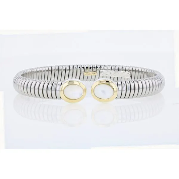Stainless Steel/18KY Bracelet with Mother of Pearl Accents