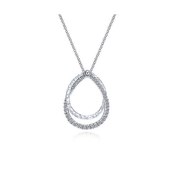 Sterling Silver White Sapphire Layered Double Teardrop Necklace Falls Jewelers Concord, NC
