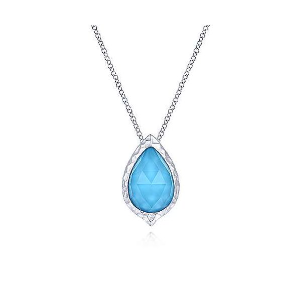 Sterling Silver Round Rock Crystal/Turquoise Doublet Pendant Necklace Falls Jewelers Concord, NC