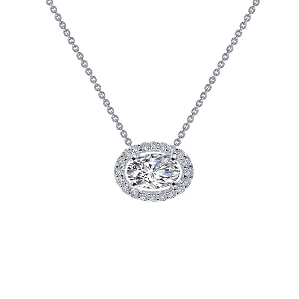 Sterling Silver Platinum-Plated 0.63 CTW Lassaire Diamond Oval Halo Necklace Falls Jewelers Concord, NC