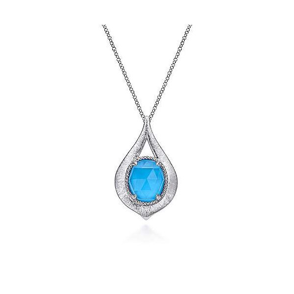 Sterling Silver Oval Rock Crystal and Turquoise Pendant Necklace Falls Jewelers Concord, NC