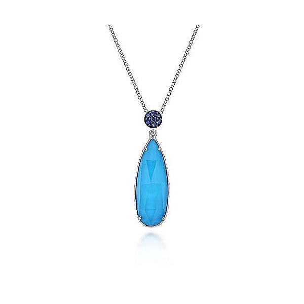 Sterling Silver Rock Crystal/Turquoise Teardrop Pendant with Sapphire Falls Jewelers Concord, NC