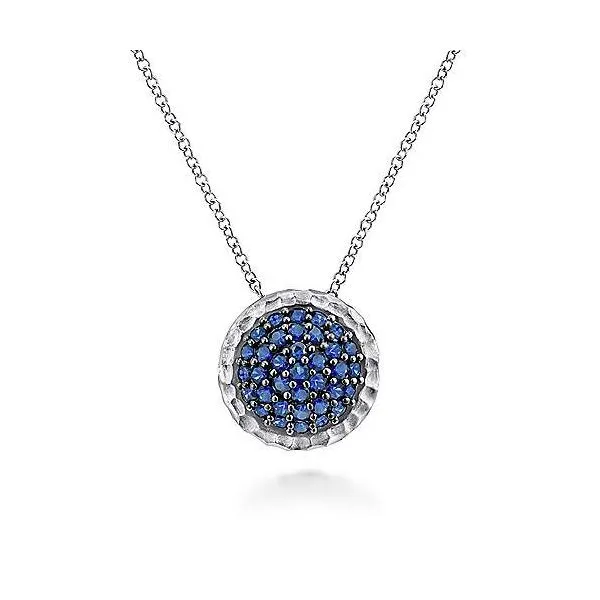 Sterling Silver Circular Hammered Sapphire Necklace similar item image