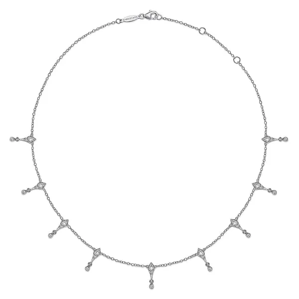 Sterling Silver Kite and White Sapphire Station Necklace Image 2 Falls Jewelers Concord, NC
