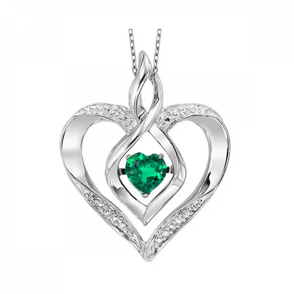 Sterling Silver Lab Grown Emerald Heart Necklace