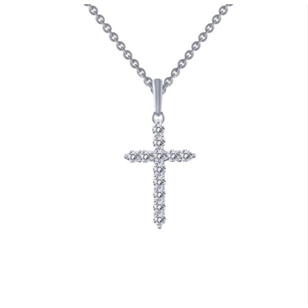 Sterling Silver Platinum Plated Simulated Diamond Cross Necklace Falls Jewelers Concord, NC