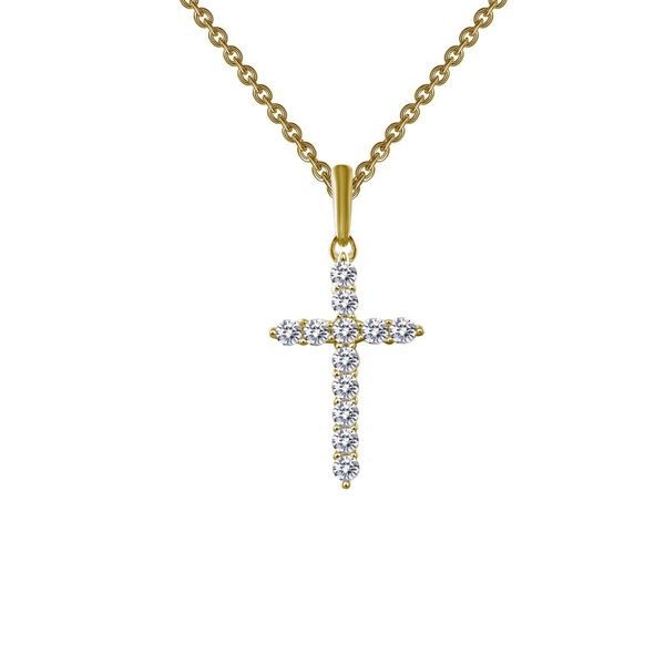 Sterling Silver Gold Plated Simulated Diamond Cross Necklace Falls Jewelers Concord, NC