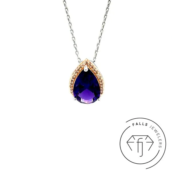 Sterling Silver Simulated Amethyst and Brown Diamond Neck...