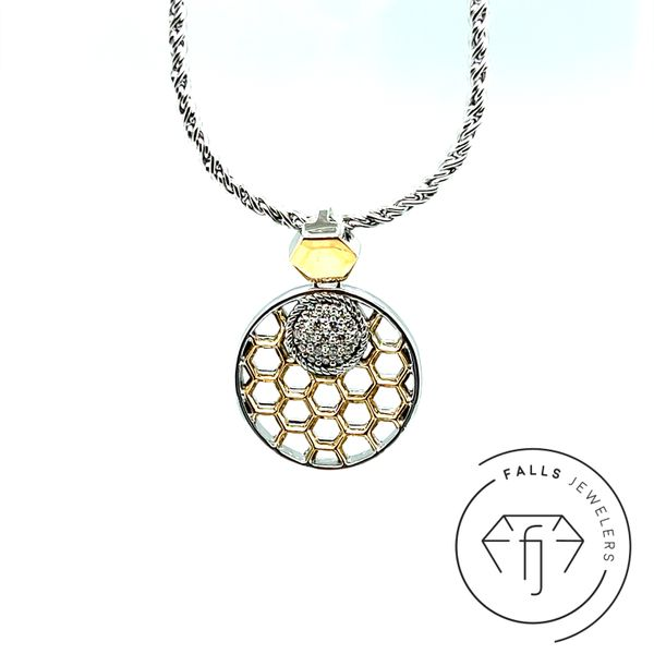 Sterling Silver / Yellow Gold Diamond Honeycomb Pendant Falls Jewelers Concord, NC
