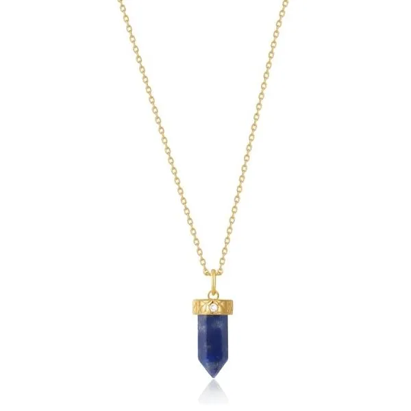 Gold Lapis Point Pendant Necklace