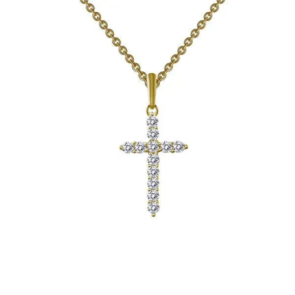 Sterling Silver Gold Plated Simulated Diamond Cross Necklace Falls Jewelers Concord, NC