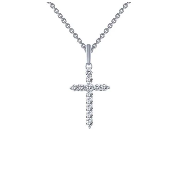 Sterling Silver Platinum Plated Simulated Diamond Cross Necklace Falls Jewelers Concord, NC