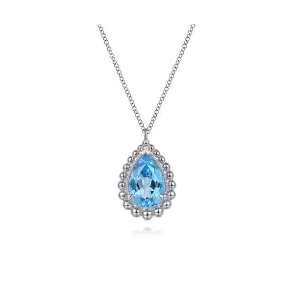 Sterling Silver Bujukan Swiss Blue Topaz Teardrop Pendant Necklace Falls Jewelers Concord, NC