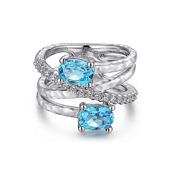Sterling Silver Multi-Row Blue Topaz and White Sapphire Ring Falls Jewelers Concord, NC