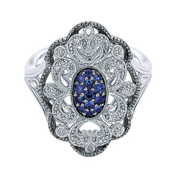 Sterling Silver Vintage Inspired Oval Blue and White Sapphire Ring Falls Jewelers Concord, NC