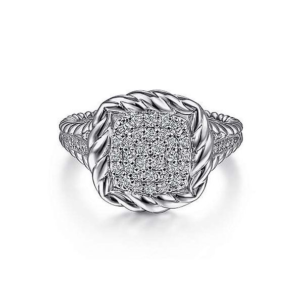 Sterling Silver White Sapphire Pave Ring with Rope Frame Falls Jewelers Concord, NC