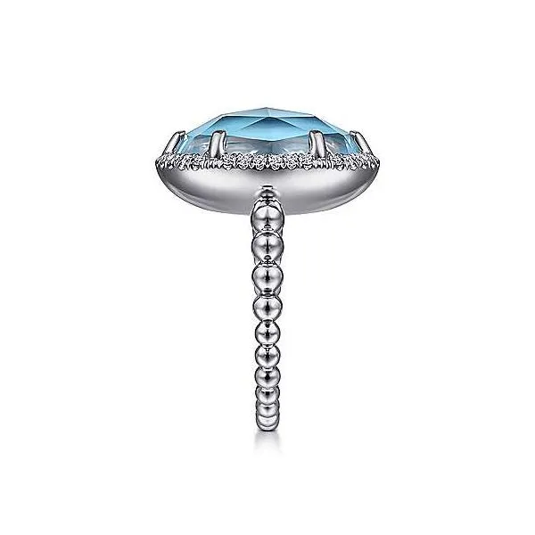 Sterling Silver Oval Rock Crystal and Turquoise Ring with White Sapphire Halo Image 3 Falls Jewelers Concord, NC