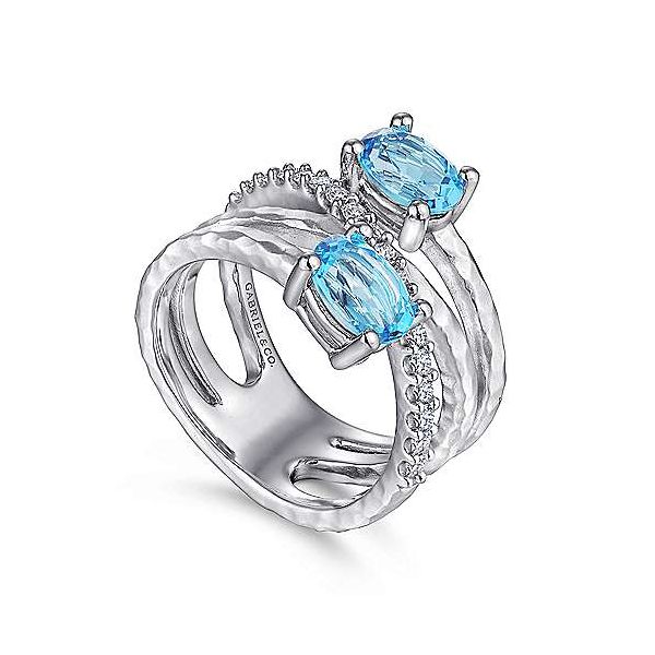 Sterling Silver Multi-Row Blue Topaz and White Sapphire Ring Image 3 Falls Jewelers Concord, NC
