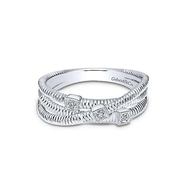 Sterling Silver Overlapping Diamond Station Ring similar item image