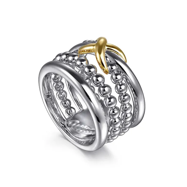 925 Sterling Silver and 14K Yellow Gold Bujukan Criss Cross Easy Stackable Ring Image 2 Falls Jewelers Concord, NC