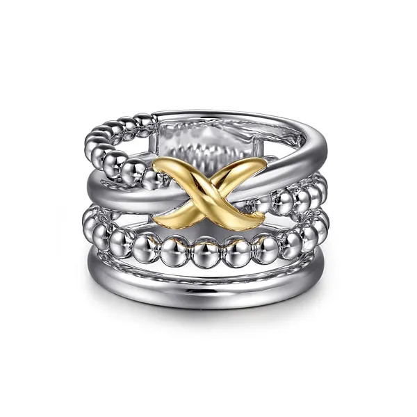 925 Sterling Silver and 14K Yellow Gold Bujukan Criss Cross Easy Stackable Ring similar item image