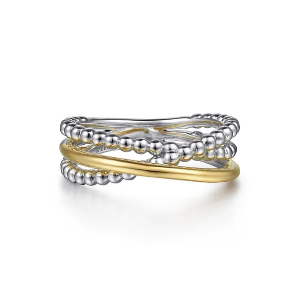 925 Sterling Silver and 14K Yellow Gold Criss-Cross Ring Falls Jewelers Concord, NC