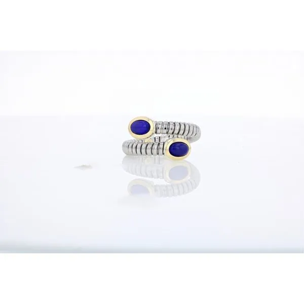 Stainless Steel Flex Ring with 18KY and Blue Lapis