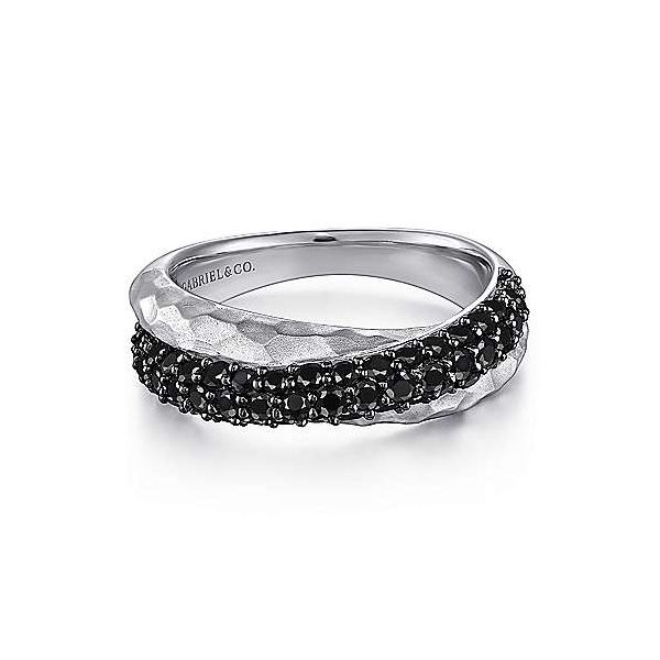 Sterling Silver Hammered Black Spinel Criss Cross Ring Falls Jewelers Concord, NC