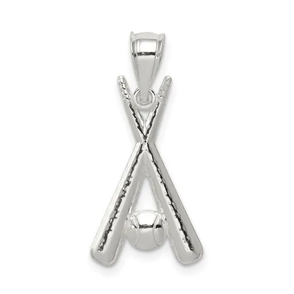 Sterling Silver Polished Bats and Baseball Pendant similar item image