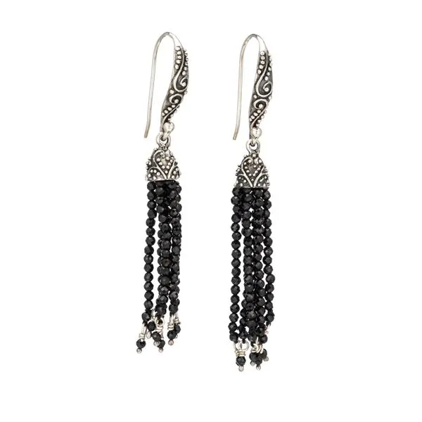 Sterling Silver Black Spinel Tassel Drop Earrings similar item image