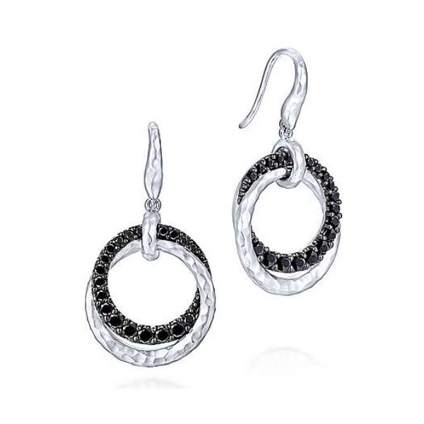 Sterling Silver Black Spinel Double Circle Drop Earrings Falls Jewelers Concord, NC