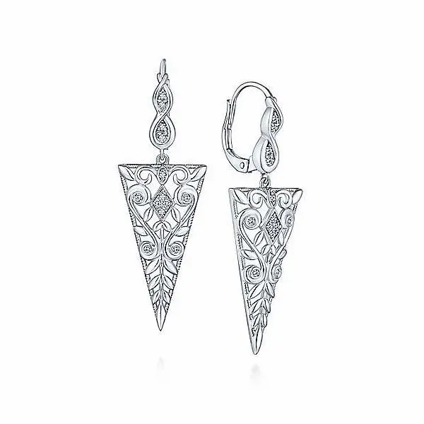 Sterling Silver Vintage Inspired Triangular White Sapphire Drop Earrings Falls Jewelers Concord, NC