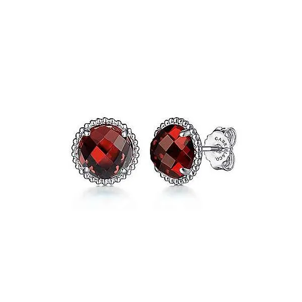 Sterling Silver Garnet Stud Earrings with Bujukan Bead Frame Falls Jewelers Concord, NC