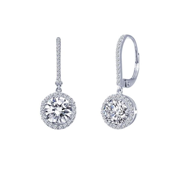 Sterling Silver / Platinum CZ Halo Drop Earrings Falls Jewelers Concord, NC