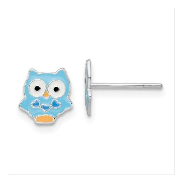 Sterling Silver Multi-color Enameled Blue Owl Children's Earrings similar item image